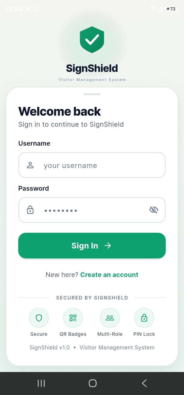 SignShield app screen